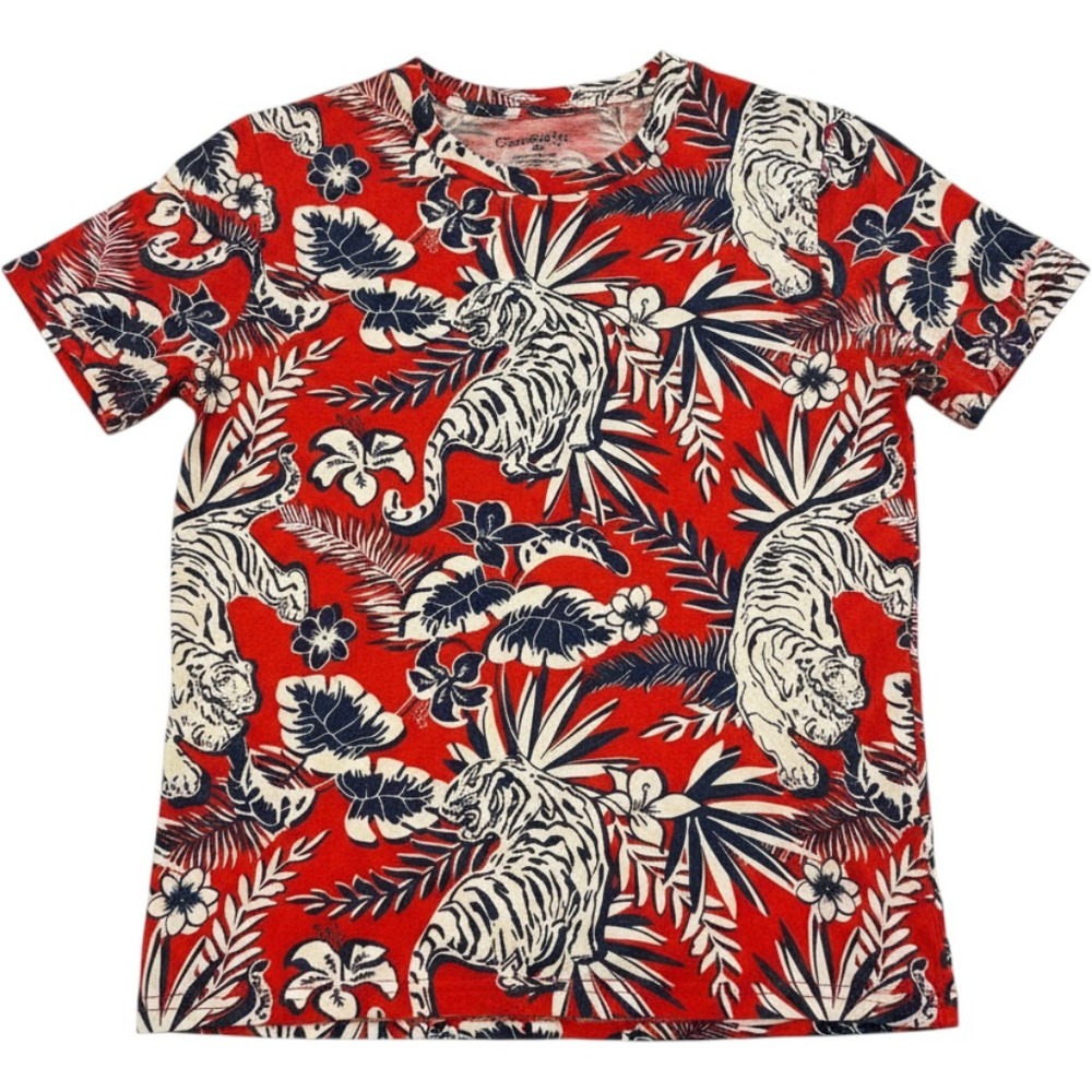 Abercrombie Kids T-Shirt Kids 11/12 Red Tiger Tropical Print Short Sleeve Tee